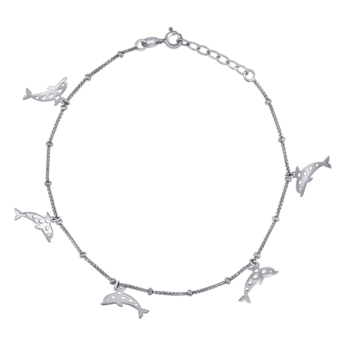 925 Sterling Silver Womens Jumping Dolphins Charms Anklet 10 Inch 9mm Long Anklet for Women