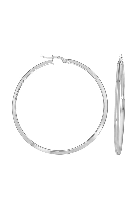 925 Sterling Silver Womens Knife Edge Hoop Earrings