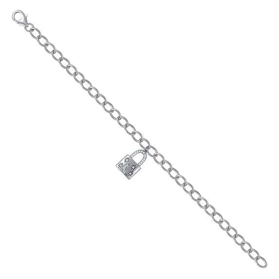 925 Sterling Silver Womens Lock Charms Bracelet 16.9x9.6mm Wide Charm Bracelet for Women - 6.2 Grams