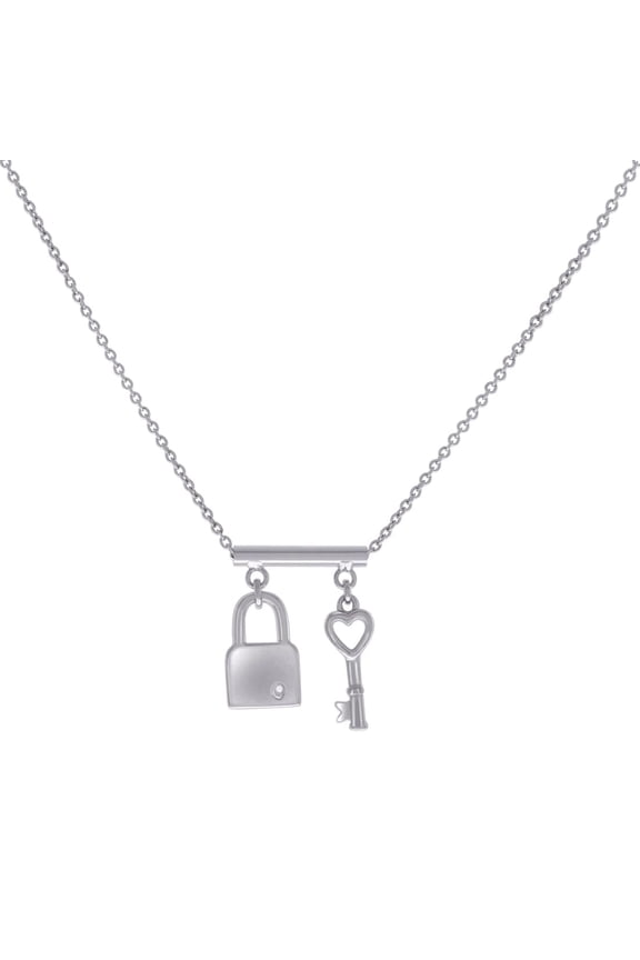 925 Sterling Silver Womens Lock and Key Charm Necklace 16 Inch 20.7x16mm Wide Pendant Necklace for Women