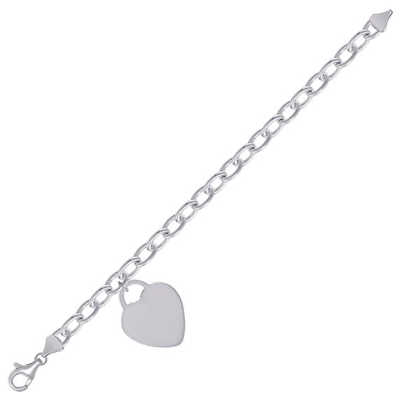 925 Sterling Silver Womens Love Heart Charm Bracelet 7.5 Inch 32.1x24.3mm Wide Charm Bracelet for Women