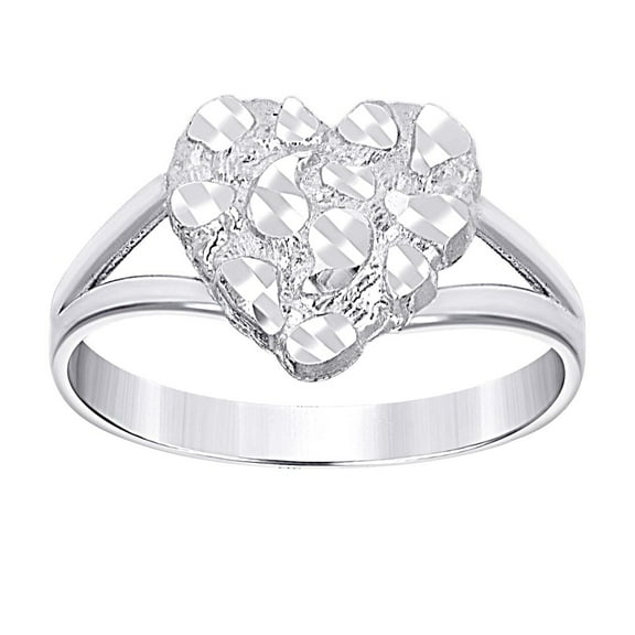 925 Sterling Silver Womens Love Heart Nugget Fashion Ring 10.3x2.5mm Wide Size 7 Statement Ring for Women