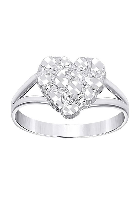 925 Sterling Silver Womens Love Heart Nugget Fashion Ring 10.3x2.5mm Wide Size 7 Statement Ring for Women