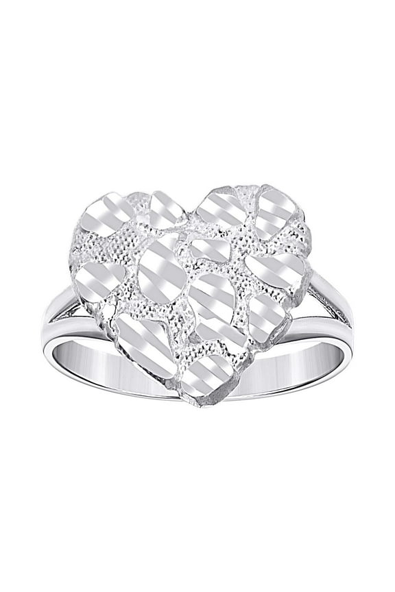 925 Sterling Silver Womens Love Heart Nugget Fashion Ring 13.5x2.5mm Wide Size 7 Statement Ring for Women