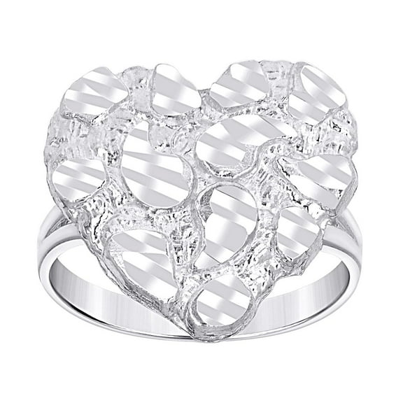 925 Sterling Silver Womens Love Heart Nugget Fashion Ring 17.2x2.5mm Wide Size 7 Statement Ring for Women