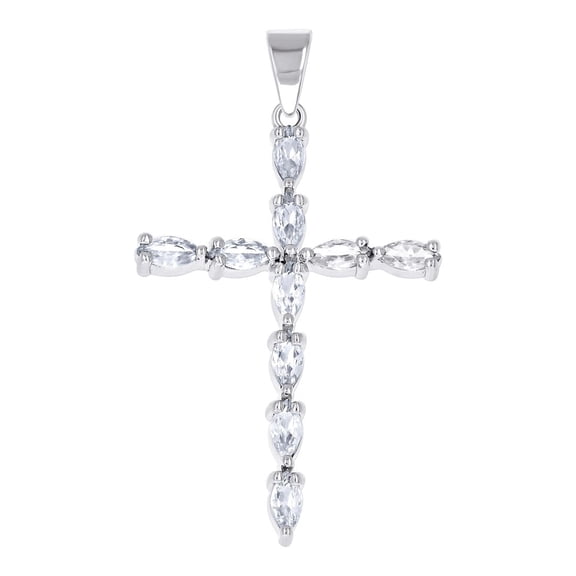 925 Sterling Silver Womens Marquise Cubic Zirconia Cross Religious Pendant Necklace 40.8x23.7mm Wide Pendant for Women