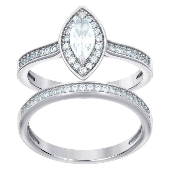 925 Sterling Silver Womens Marquise Round Cubic Zirconia Duo Bridal Ring Set 6x5mm Wide Size 7 Ring for Women