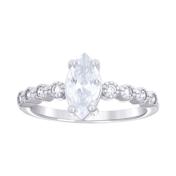 925 Sterling Silver Womens Marquise Round Cubic Zirconia Fashion Engagement Ring 8.9mm Wide Size 9 Engagement Ring for W