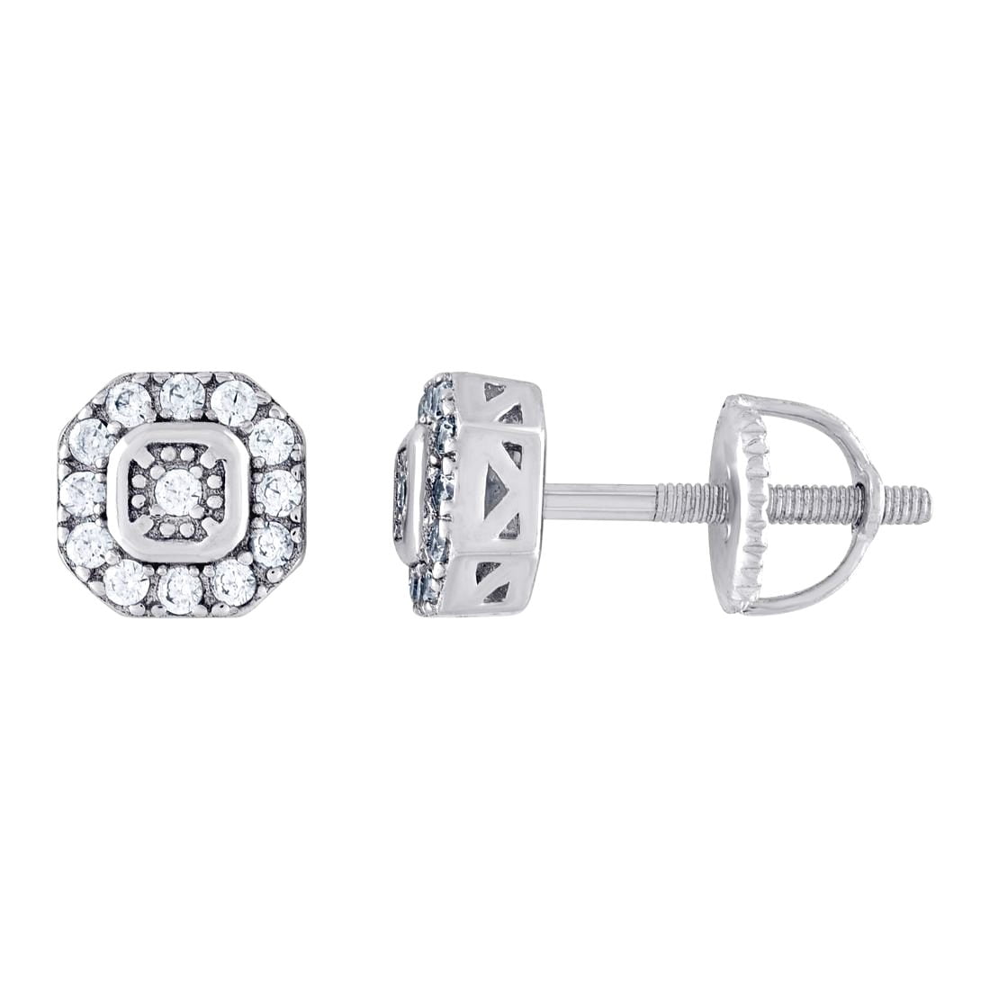 925 Sterling Silver Womens Moissanite 6.6mm Octagon Fashion Stud Earrings Screw Back Stud Earring for Women