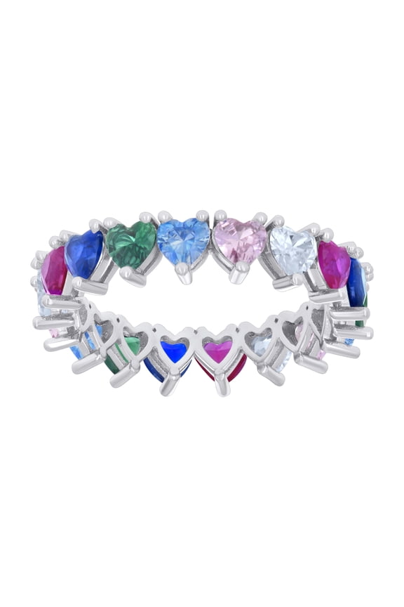 925 Sterling Silver Womens Multi-Color Heart Cubic-Zirconia Heart Eternity Ring Size 10