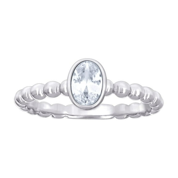925 Sterling Silver Womens Oval Cubic Zirconia Oval Beaded Fashion Ring 6.6x1.3mm Wide Size 6 Ring for Women