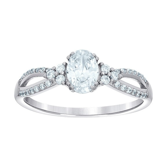 925 Sterling Silver Womens Oval Round Cubic Zirconia Fashion Engagement Ring 4x2.8mm Wide Size 5 Engagement Ring for Wom
