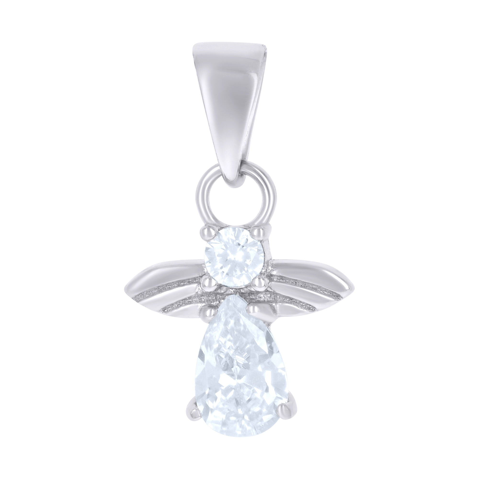 925 Sterling Silver Womens Pear Round Cubic-Zirconia Angel Religious Charm Pendant