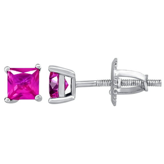 925 Sterling Silver Womens Pink Princess Cut Cubic Zirconia 4mm Square Classic Studs Earrings Stud Earring for Women