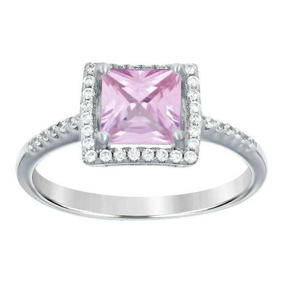 925 Sterling Silver Womens Pink Princess Cut Cubic Zirconia Fashion Ring Size 6 7.6x1.7mm Ring for Women