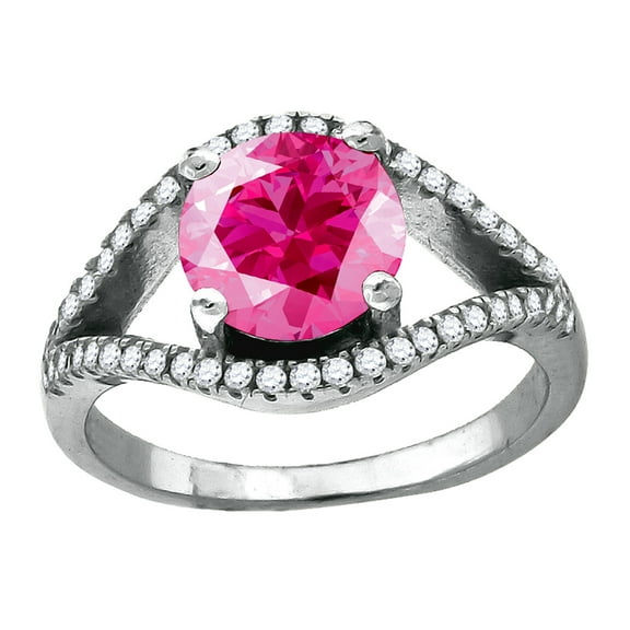 925 Sterling Silver Womens Pink Round Cubic Zirconia Fancy Ring Size 9 11.1x1.7mm Wide Ring for Women