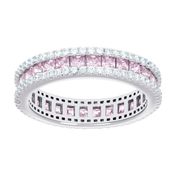 925 Sterling Silver Womens Pink White Princess-cut Round Cubic Zirconia Eternity Wedding Band Ring 4.4mm Wide Size 6 Ete