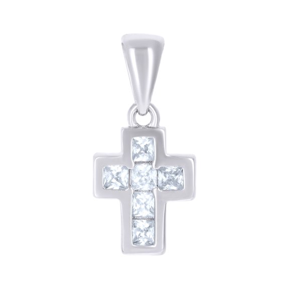925 Sterling Silver Womens Princess-Cut Cubic-Zirconia Cross Religious Charm Pendant
