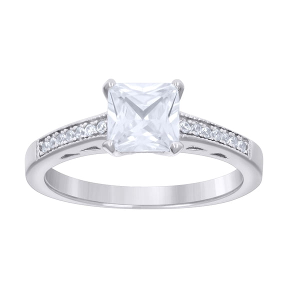 925 Sterling Silver Womens Princess Cut Cubic-Zirconia Fashion Bridal Ring Size 8