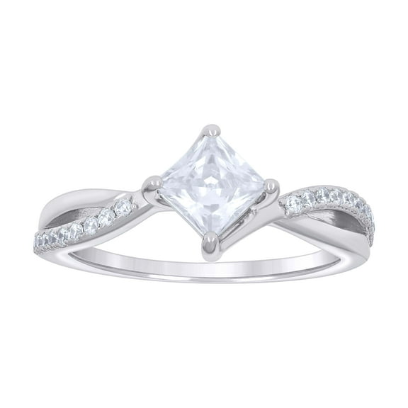 925 Sterling Silver Womens Princess-Cut Round Cubic-Zirconia Engagement Ring Size 5