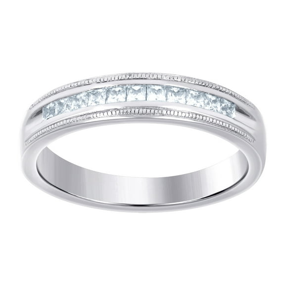 925 Sterling Silver Womens Princess-cut Cubic Zirconia Fashion Band Ring Size 8 Ring for Women and Men