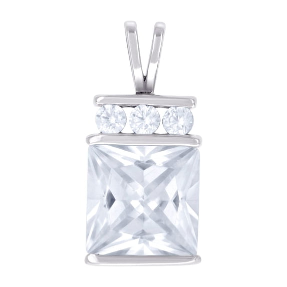 925 Sterling Silver Womens Princess-cut Round Cubic Zirconia Fashion Charm Pendant Necklace 17.8x8.2mm Wide Pendant for