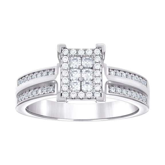 925 Sterling Silver Womens Princess-cut Round Cubic Zirconia Fashion Engagement Ring 10.2mm Wide Size 6 Engagement Ring