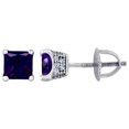 thumbnail image 1 of 925 Sterling Silver Womens Purple Princess Cut Cubic Zirconia 5mm Square Classic Studs Earrings Stud Earring for Women, 1 of 2