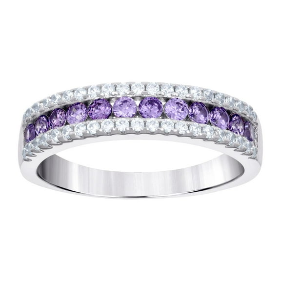 925 Sterling Silver Womens Purple White Cubic Zirconia Fashion Ring Size 7 Ring for Women