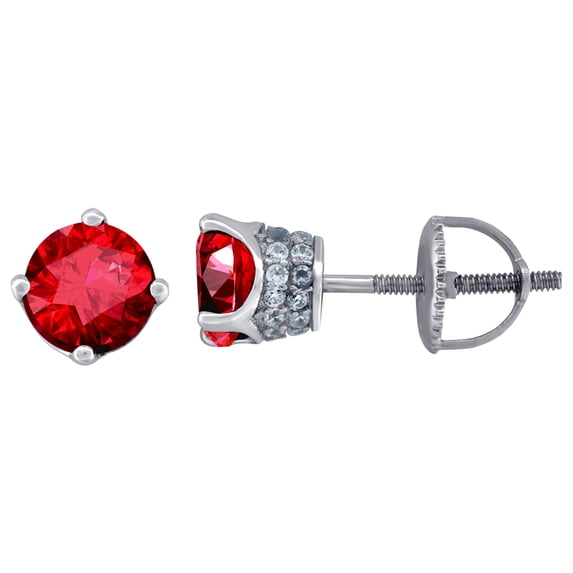925 Sterling Silver Womens Red Cubic Zirconia 6mm Round Classic Studs Earrings Stud Earring for Women