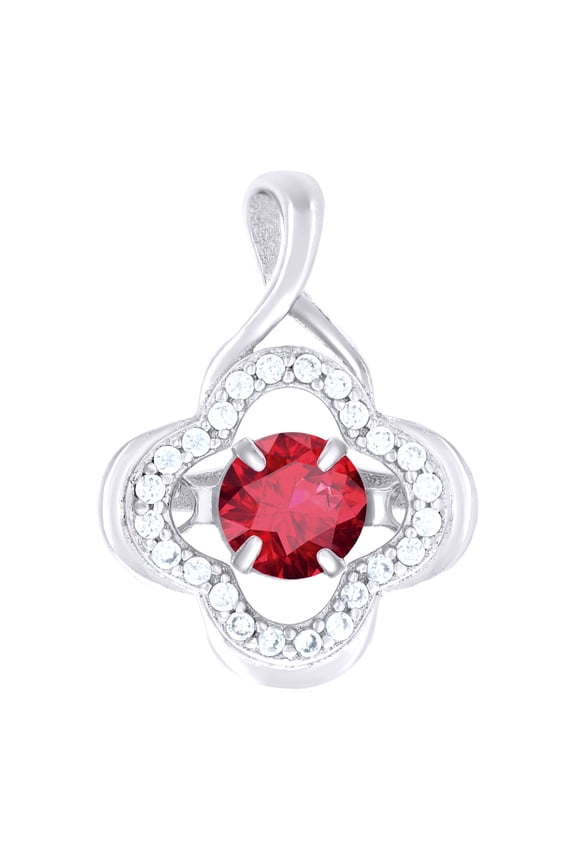 925 Sterling Silver Womens Red Cubic Zirconia Fashion Flower Charm Pendant for Women