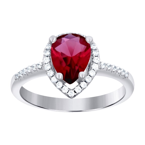 925 Sterling Silver Womens Red Pear Cubic Zirconia Fashion Ring Size 8 10.2x1.5mm Wide Ring for Women