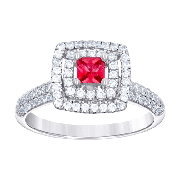 925 Sterling Silver Womens Red White Princess-cut Round Cubic Zirconia Square Fashion Ring 10x2.1mm Wide Size 6 Ring for