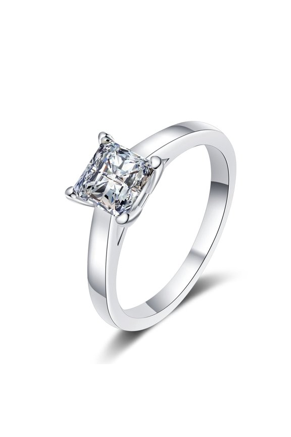 Womens 925 Sterling Silver Ring with Princess Cut Square Zirconia Geometric Four-Claw Design for Her Special Occasion Jewelry Gift