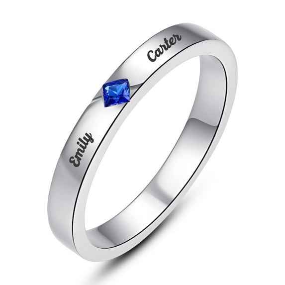 925 Sterling Silver Womens Rings Personalized Birthstone Promise Ring Custom Made with Name Simulated Birthstones Engagement Couple Rings