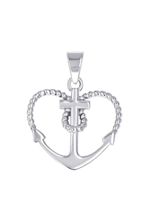 925 Sterling Silver Womens Rope Love Heart Nautical Ship Mariner Anchor Cross Religious Pendant Necklace 23.3x17.9mm Wid