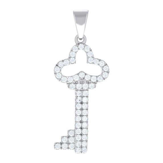 925 Sterling Silver Womens Round Cubic Zirconia Key Fashion Charm Pendant Necklace 25.5x9.5mm Wide Pendant for Women