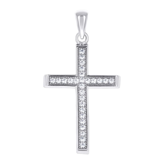 925 Sterling Silver Unisex Cubic Zirconia Cross Religious Charm Pendant Necklace 36x18.8mm Wide Pendant for Women