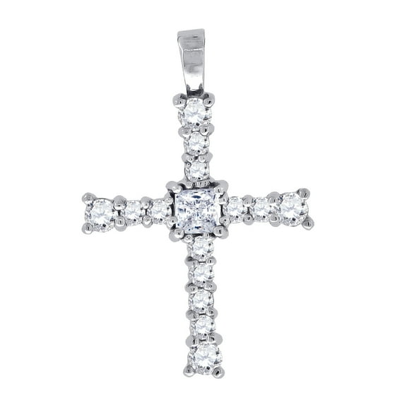 925 Sterling Silver Unisex Cubic Zirconia Cross Religious Charm Pendant Necklace Pendant for Women