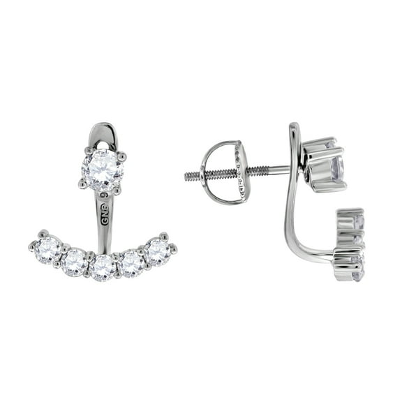 925 Sterling Silver Womens Round Cubic Zirconia Stud Cluster Fashion Jacket Earrings Earring Jacket for Women