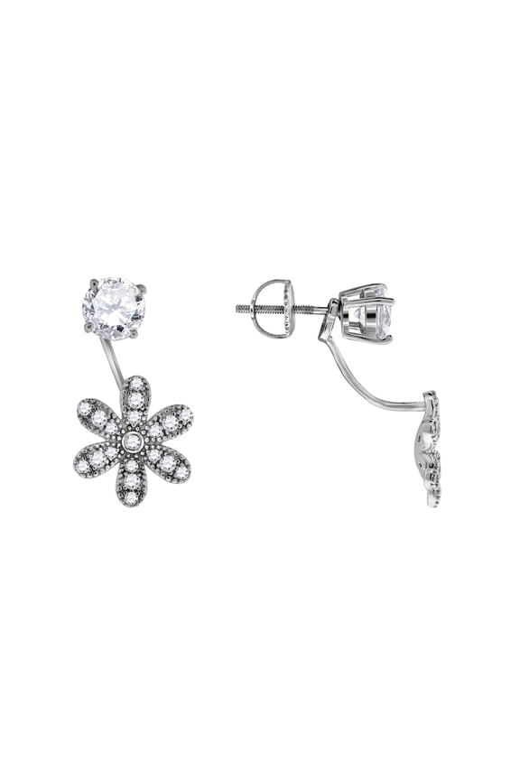 925 Sterling Silver Womens Round Cubic Zirconia Stud Flower Fashion Jacket Earrings Earring Jacket for Women