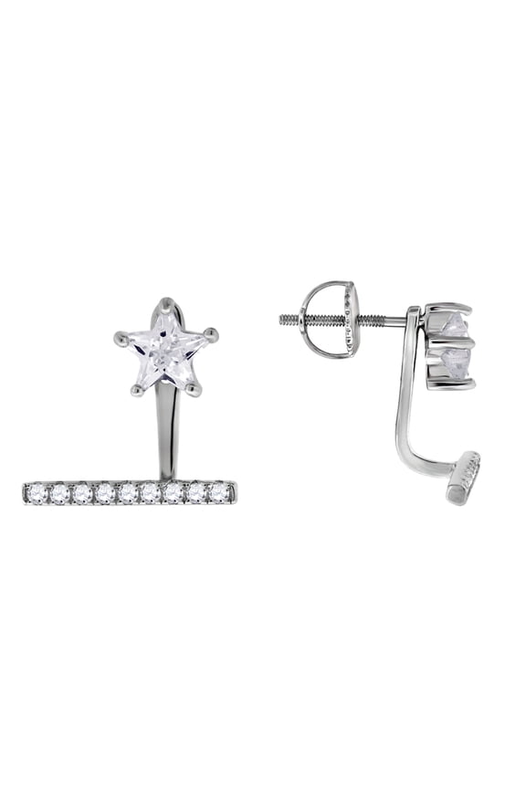 925 Sterling Silver Womens Round Cubic Zirconia Stud Star Cluster Fashion Jacket Earrings Earring Jacket for Women