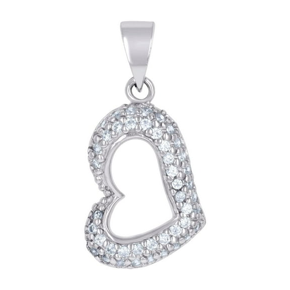 925 Sterling Silver Womens Round CZ Open Love Heart Cluster Fashion Pendant Necklace 22.3x10.6mm Wide Pendant for Women