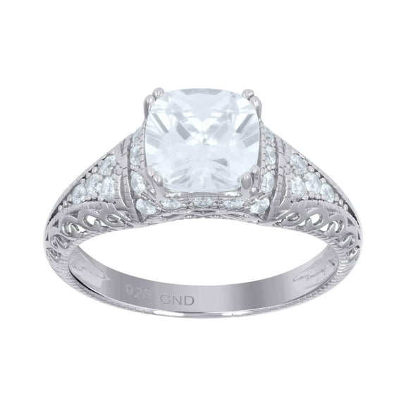 925 Sterling Silver Womens Round Cushion-Cut Cubic-Zirconia Fashion Ring Size 9