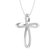 FINEROCK LLC 925 Sterling Silver Womens Round Diamond Cross Pendant Necklace (0.15 Carat) (I1-I2 Clarity)