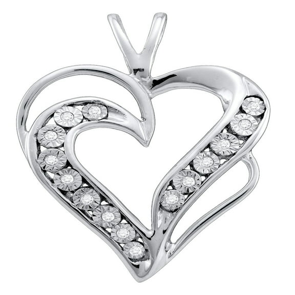 925 Sterling Silver Womens Round Natural Diamond Heart Pendant .05 Cttw 24.5x18 mm Bail 2mm