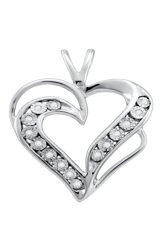 925 Sterling Silver Womens Round Natural Diamond Heart Pendant .05 Cttw 24.5x18 mm Bail 2mm