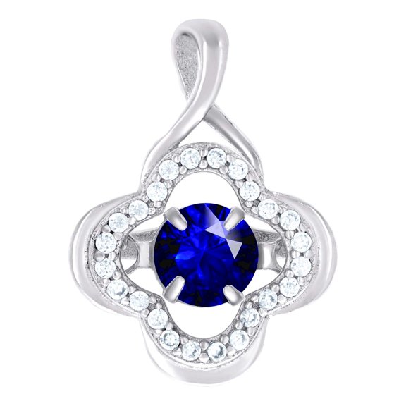925 Sterling Silver Womens Royal Blue Cubic Zirconia Fashion Flower Charm Pendant Necklace 17.2x12.5mm Wide Pendant for