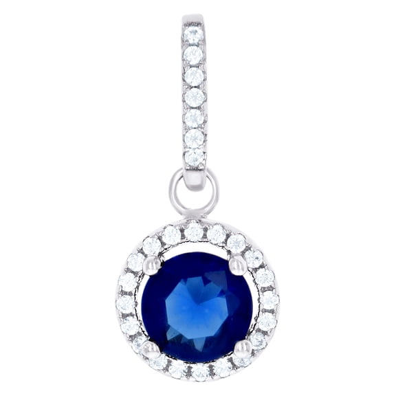 925 Sterling Silver Womens Royal Blue Cubic Zirconia Fashion Round Charm Pendant Necklace 19x9.9mm Wide Pendant for Wome