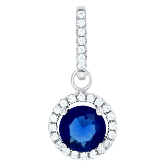 925 Sterling Silver Womens Royal Blue Cubic Zirconia Fashion Round Charm Pendant Necklace 19x9.9mm Wide Pendant for Wome